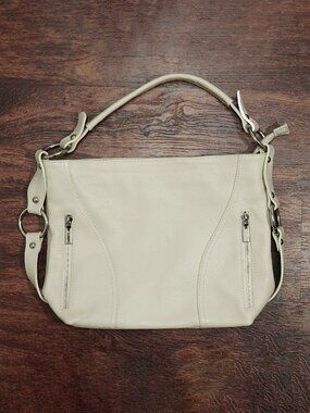 White Leather Purse Y2k Shoulder Bag CARLA FERRERI Ivory Bag Silver Hardware